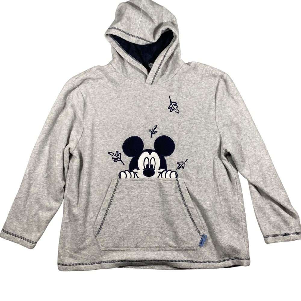 Mickey‎ Unlimited Hoodie Large Gray Fleece Peeking Mickey Mouse Embroidered